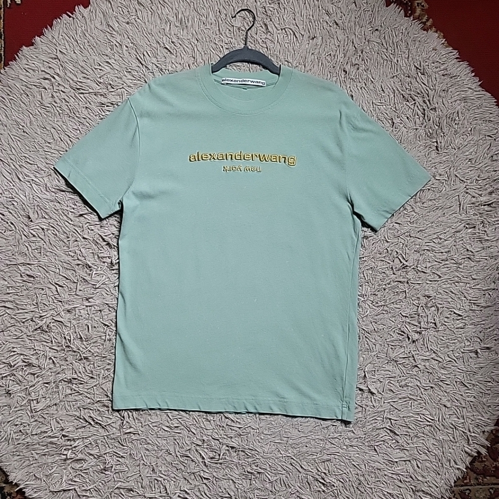 Alexander Wang Tshirt Tee Acid Wash Green Gold Short Sleeve T-shirt Top Designer